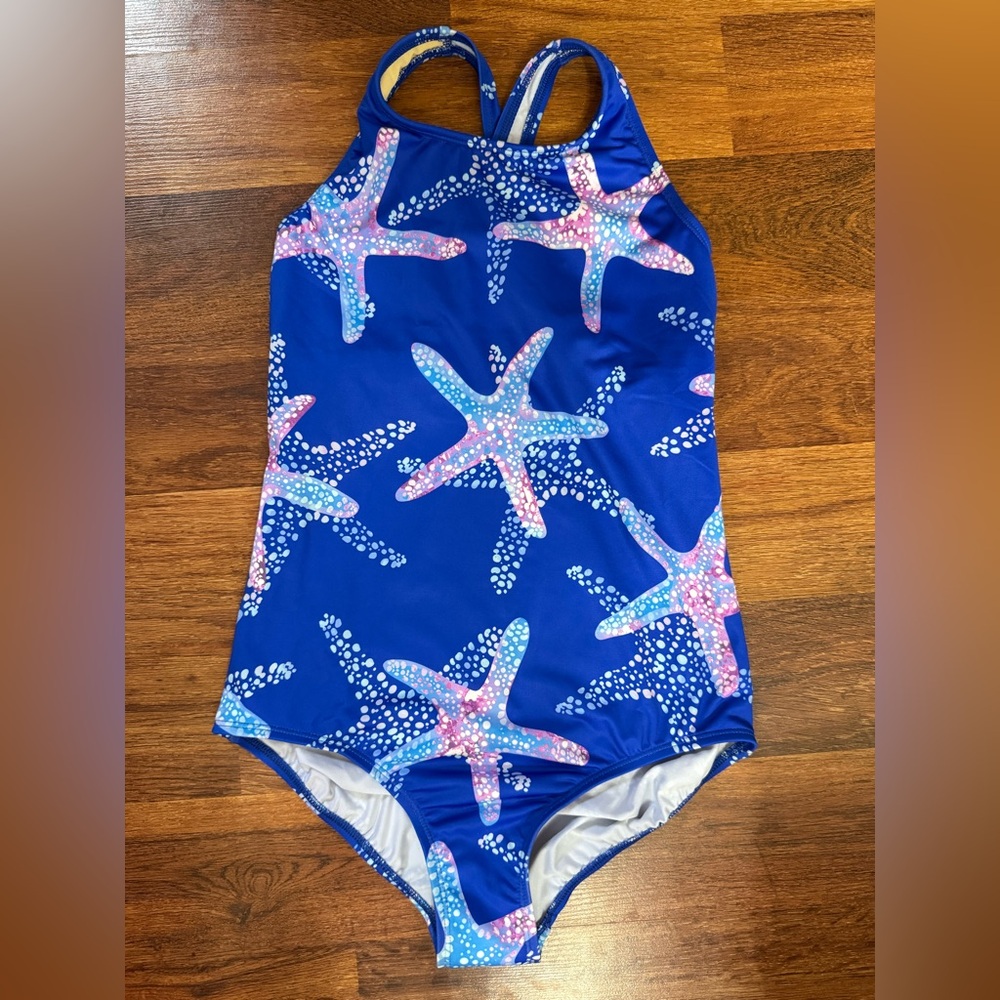 NWOT Lands End Kids Blue Starfish Swimsuit